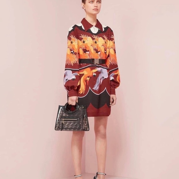 Fendi parrot animal print silk shirt dress multicolor size 36